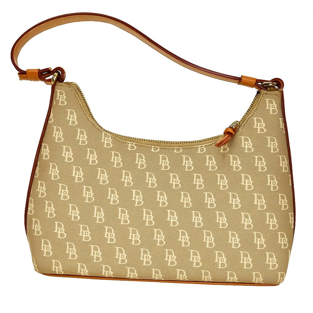 Dooney & Bourke – Vintage Y2K Small Monogram Zip Bag – Tan Leather Trim